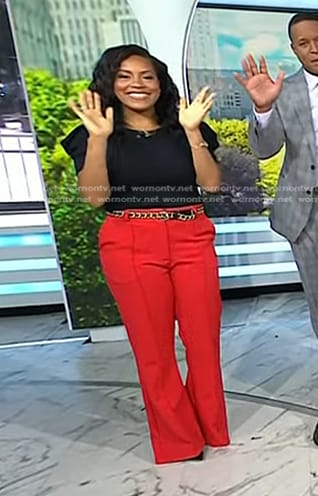 Sheinelle’s red seamed flare pants on Today