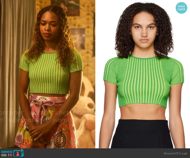 Simon Miller Cyclone Baby Tee in Grass Green worn by Faran Bryant (Zaria) on Pretty Little Liars Original Sin