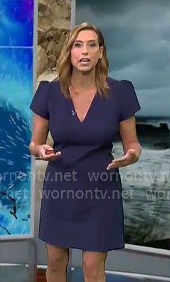 Stephanie Abram’s navy short sleeved v-neck dress on CBS Mornings
