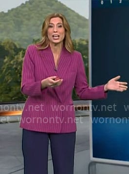 Stephanie Abrams’ magenta pinstripe blazer on CBS Mornings