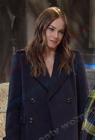 Stephanie’s navy peacoat on Days of our Lives