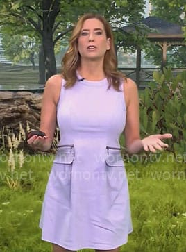 Stephanie Abrams’ lavender purple zip pocket dress on CBS Mornings