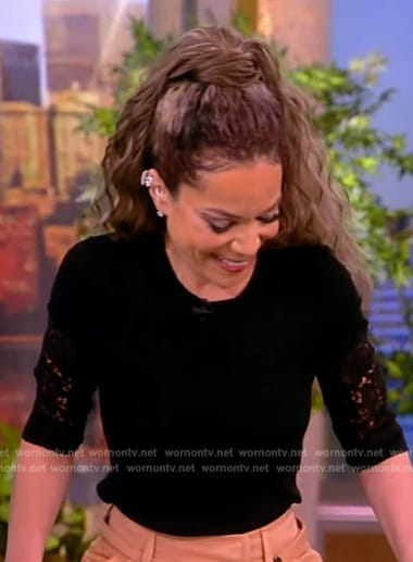 Sunny’s black lace short sleeve sweater on The View