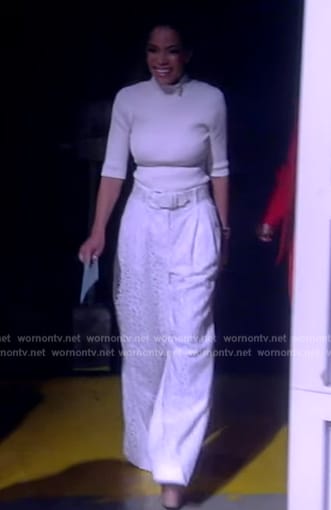 Sunny’s white lace belted pants on The View