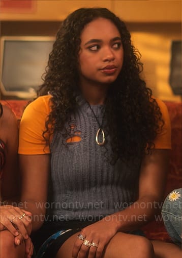 Tabby’s blue ripped knit sweater vest on Pretty Little Liars Original Sin