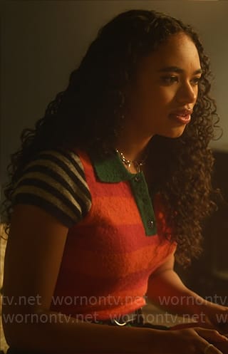 Tabby’s mixed stripe polo top on Pretty Little Liars Original Sin