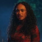 Tabby’s red printed mesh top on Pretty Little Liars Original Sin