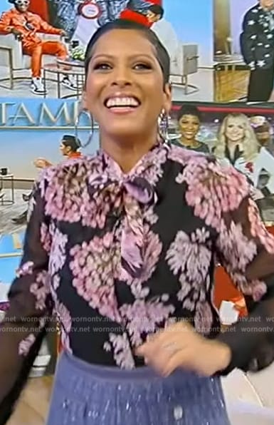 Tamron’s floral print top and pants on Tamron Hall Show