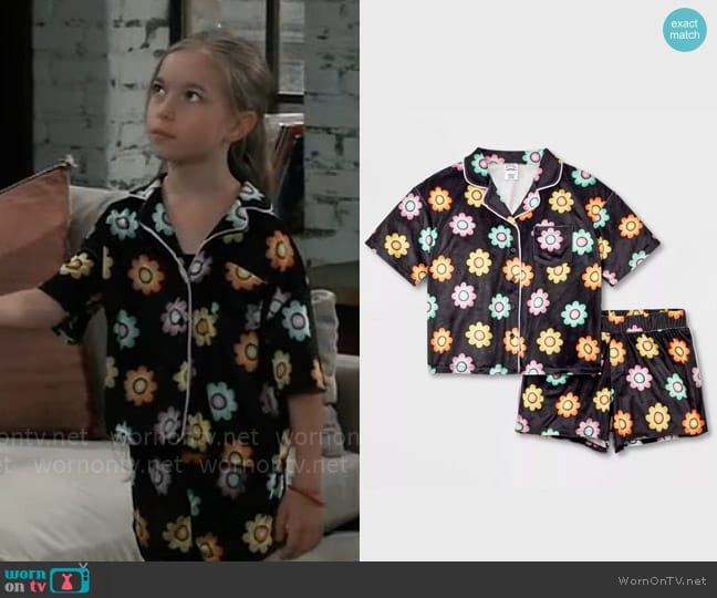 Art Class Short Sleeve Button Up Pajama Set in Neon Rainbow / Black worn by Violet Finn (Jophielle Love) on General Hospital