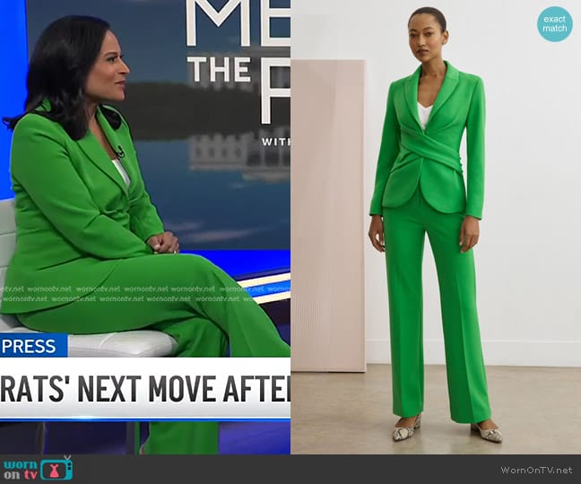 The Fold Averill Jacket in Vivid Green Stretch Crepe worn by Kristen Welker on NBC News Daily