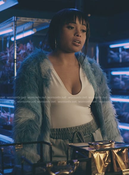 Tiffany’s colorblock fur coat on The Chi