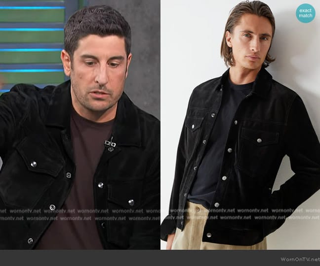 Todd Snyder Italian Suede Snap Dylan Jacket worn by Jason Biggs on Access Hollywood
