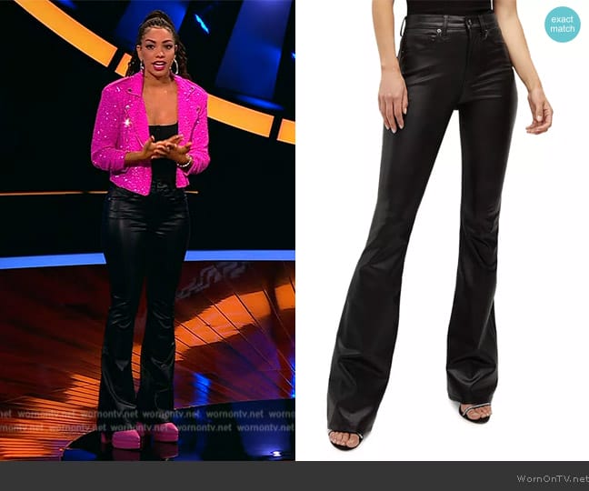 Veronica Beard Beverly High Rise Faux Leather Flare Jeans worn by Corinne Foxx on Beat Shazam