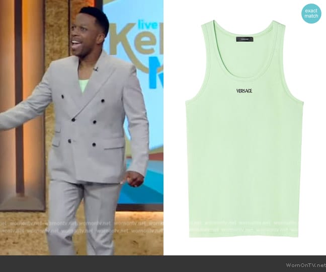 Logo-embroidered ribbed tank top Versace worn by Leslie Odom Jr on Live with Kelly and Mark