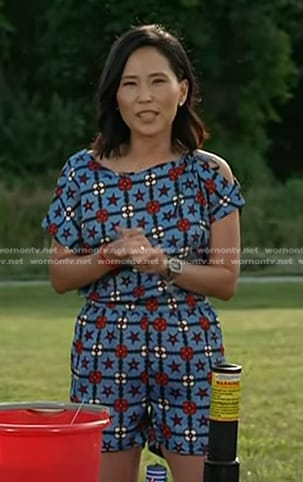 Vicky’s blue printed cutout romper on Today