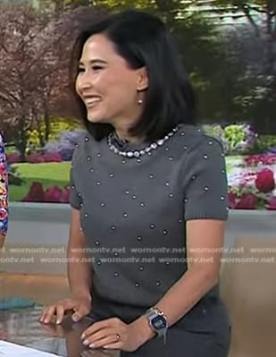 Vicky’s grey pearl embellished sweater on Today