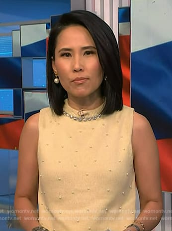 Vicky’s yellow pearl embellished top on NBC News Daily