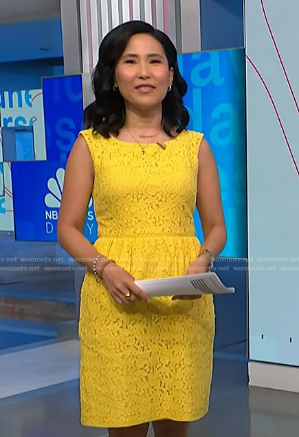 Vicky’s yellow floral lace dress on NBC News Daily