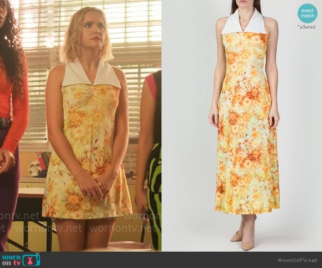Vintage 70s Yellow Floral Collared Sundress worn by Imogen Adams (Bailee Madison) on Pretty Little Liars Original Sin