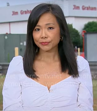 Weijia Jiang’s white ruched top on CBS Mornings