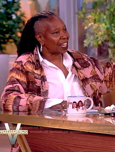 Whoopi’s pink printed shirt and pants on The View