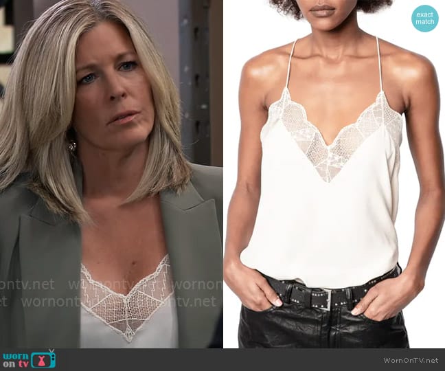 Zara Blazer with Rolled Up Sleeves in Khaki worn by Carly Spencer (Laura Wright) on General Hospital