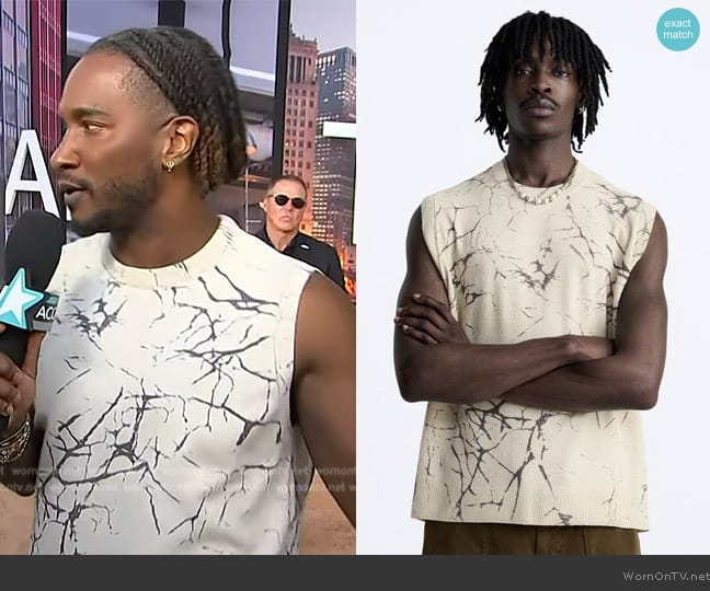 Abstract Print Knit Vest worn by Scott Evans on Access Hollywood