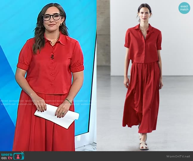 Zara Full Midi Skirt in Red worn by Savannah Sellers on Today