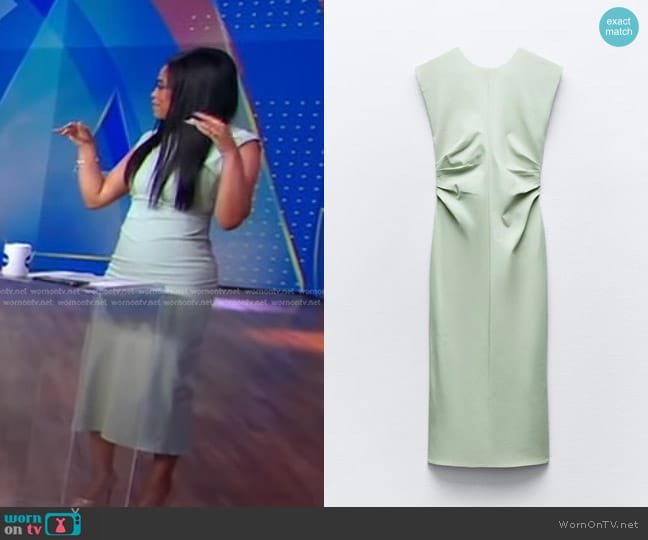 Zara Draped Waist Midi Dress in Sea Green worn by Morgan Norwood on Good Morning America