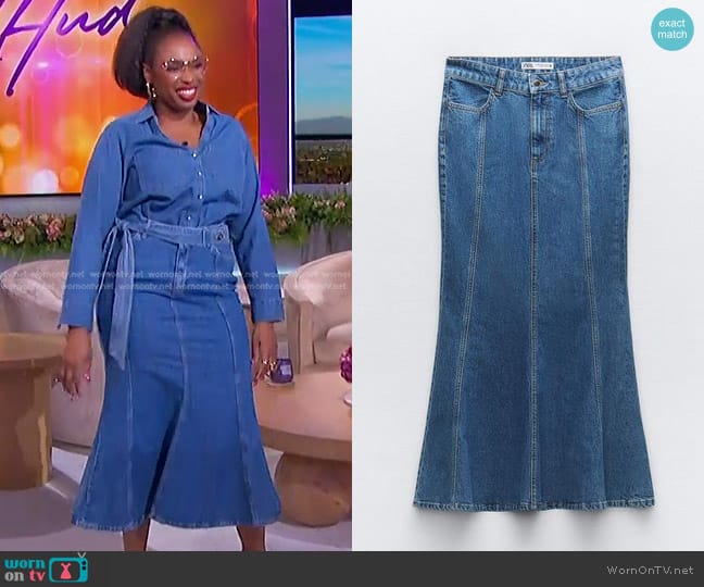 Zara Mid Waist Z1975 Denim Midi Skirt worn by Jennifer Hudson on The Jennifer Hudson Show