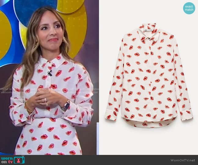 Zara Print Shirt in Ecru worn by Lilliana Vazquez on Good Morning America