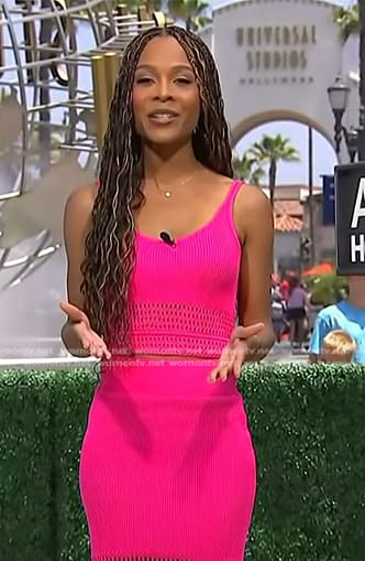 Zuri’s pink pointelle tank top and skirt on Access Hollywood