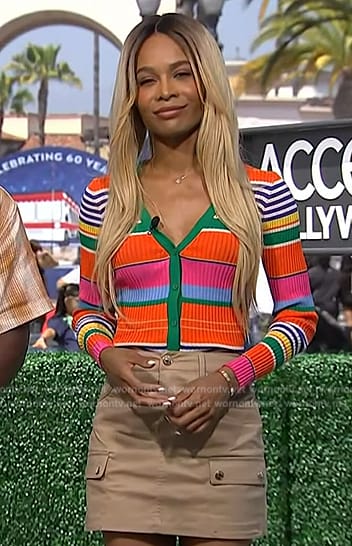 Zuri’s striped cardigan and skirt on Access Hollywood
