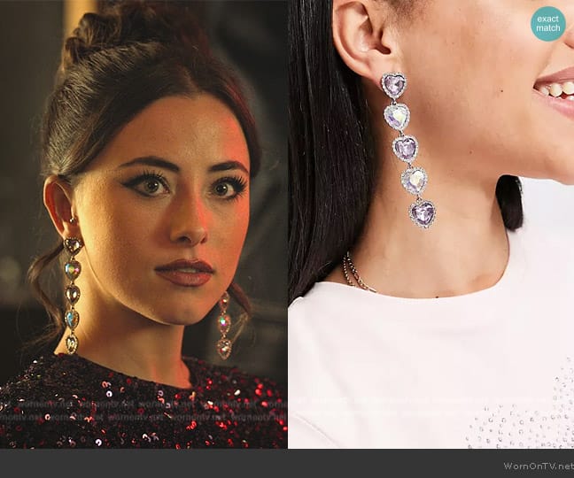 Earrings in heart crystal drop design in silver tone ASOS worn by Emilia Krawiet (Ane Rot) on Elite