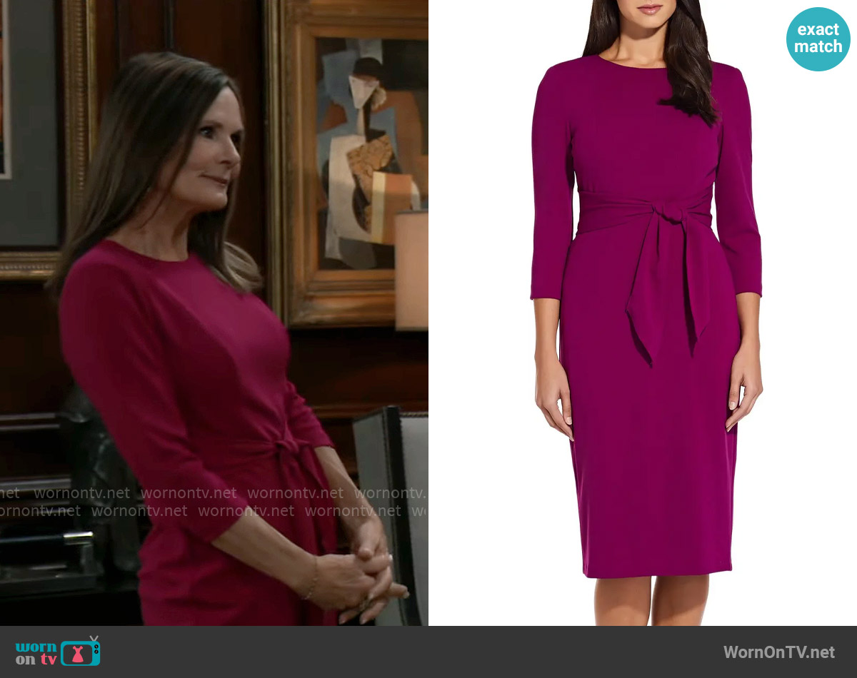 Adrianna Papell Tie Waist Crepe Sheath Dress in Wildberry worn by Lucy Coe (Lynn Herring) on General Hospital
