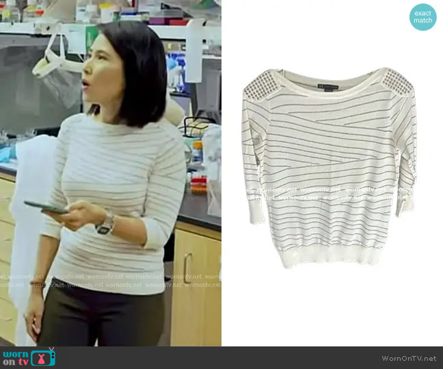 Armani Exchange Studded Shoulders Metallic Stripe Sweater worn by Vicky Nguyen on Today