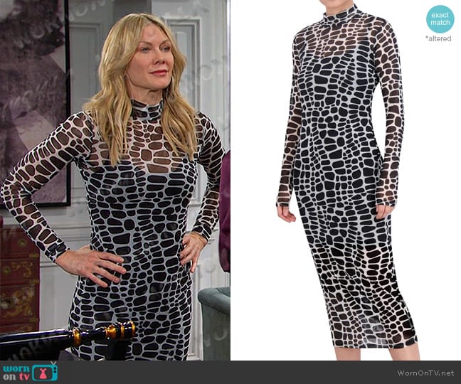 Bcbgmaxazria Mock Neck Printed Pullover Midi Dress worn by Kristen DiMera (Stacy Haiduk) on Days of our Lives