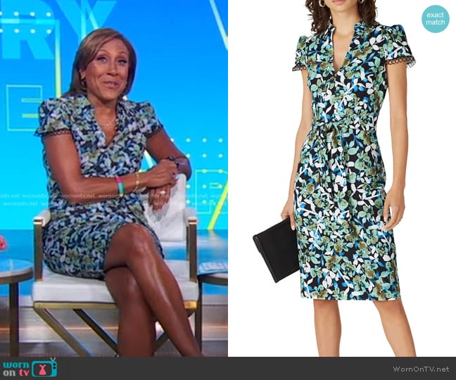 Badgley Mischka Floral Collared Sheath in Blue worn by Robin Roberts on Good Morning America