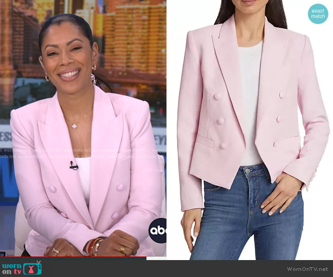 L'Agence Brooke Double-Breasted Blazer in Lilac Snow worn by Shirleen Allicot on Good Morning America