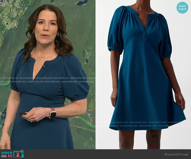 Calvin Klein Puff-Sleeve A-Line Dress worn by Heather O’Rourke on Good Morning America