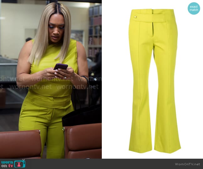 Dorothee Schumacher Flared-leg button-detail trousers worn by Fatima (Crystal Hayslett) on Tyler Perrys Sistas