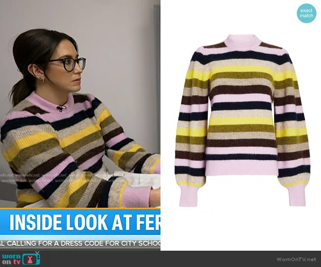 Ganni Striped Balloon Sleeve Sweater worn by Savannah Sellers on Today