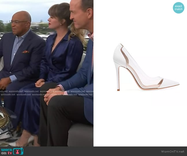 Gianvito Rossi Plexi Pumps in White worn by Kelly Clarkson on Today