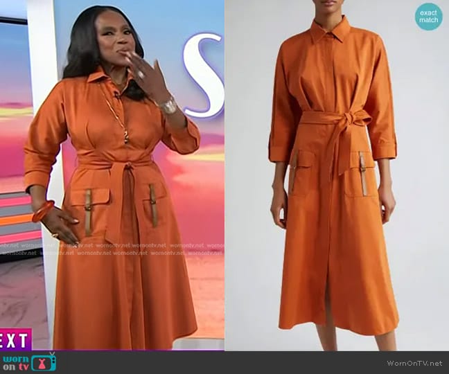 Max Mara Sibari Belt Pocket Detail Cotton Blend Shirtdress