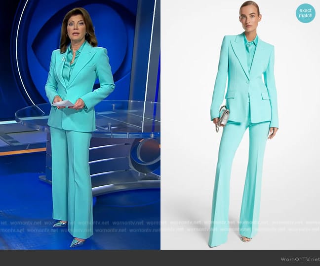 Michael Kors Hansen Shirt in Seafoam in Seafoam worn by Norah O'Donnell on CBS Evening News