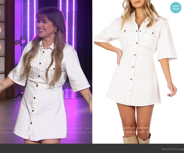 Petal & Pup Rev Denim Mini Shirtdress worn by Kelly Clarkson on The Kelly Clarkson Show