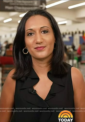Priya Sridhar’s black ruffle front top on Today