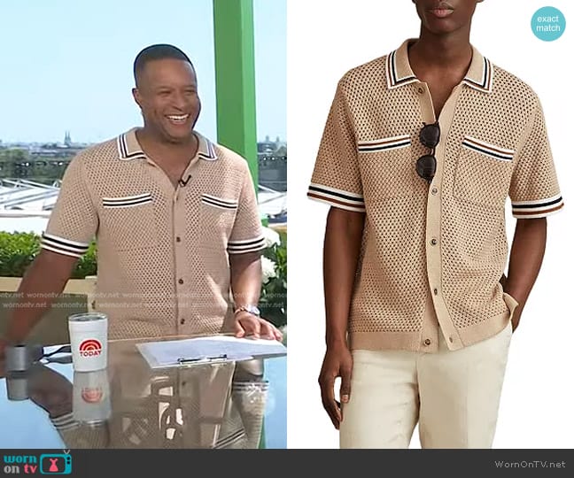 Reiss Coulson Crochet Tipped Shirt in Soft Taupe worn by Craig Melvin on Today