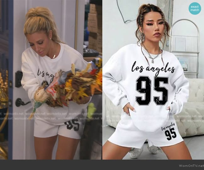 Shein Letter Graphic Drop Shoulder Sweatshirt & Shorts worn by  on The Real Housewives of New Jersey