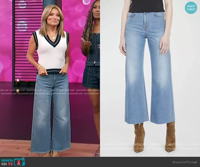 Veronica Beard Taylor Cropped High Rise Wide-Leg Jeans worn by Kit Hoover on Access Hollywood
